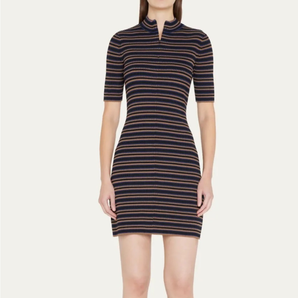 Theory Short-Sleeve Stripe Zip Mini Dress